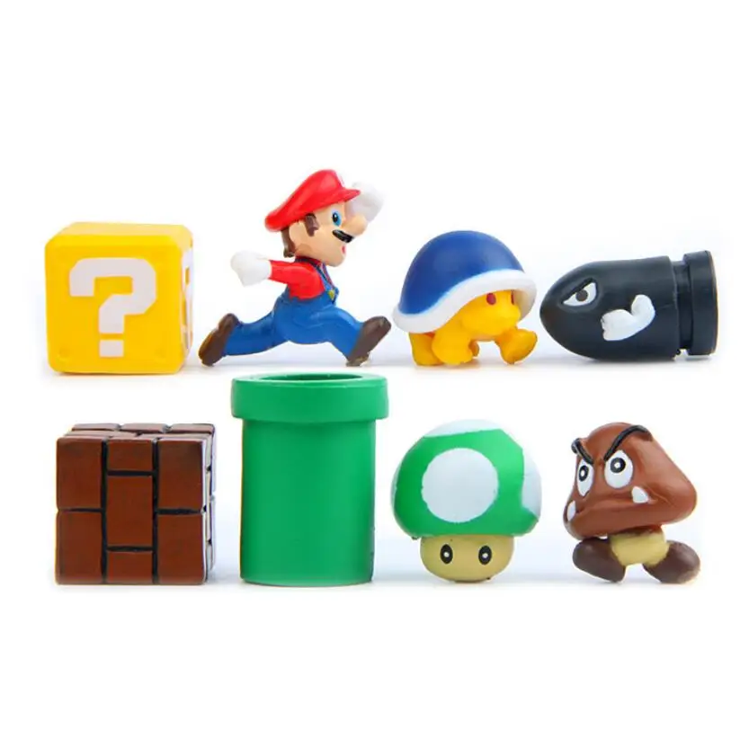 3D Super Mario Bros Action Figurine Toys Mario Luigi Peach Toad Mushroom Yoshi Mini Action Figure Micro Landscape Resin Figura