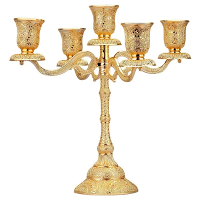 ERMAKOVA Metal Candle Holder Stand Candelabra Taper Golden Candlestick Floral Peacock Embossed Wedding Event Party Candelabra - Цвет: 5-Arm