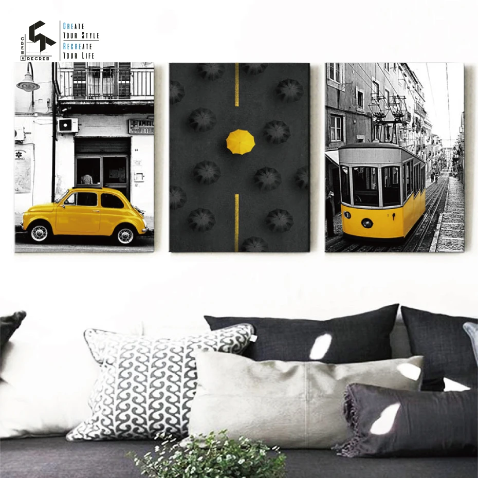 

CREATE&RECREATE Retro Poster Canvas Oil Painting Black Yellow Posters And Prints Decorative Picture For Living Room CR1810114021