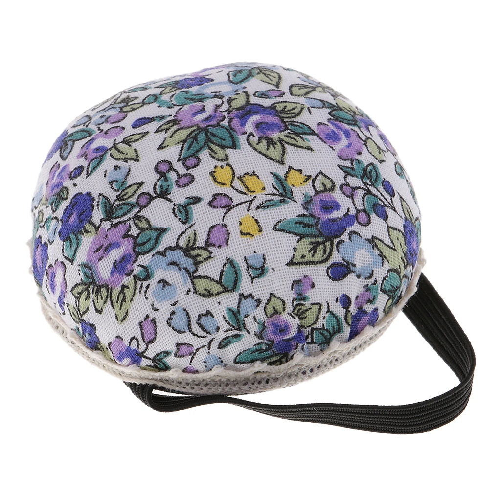 Ball Shape Sewing Pin Cushion Printed Flower Patterns Wrist Wearable Pincushion for Cross Stitch Quilting Needlework Sewing Tool