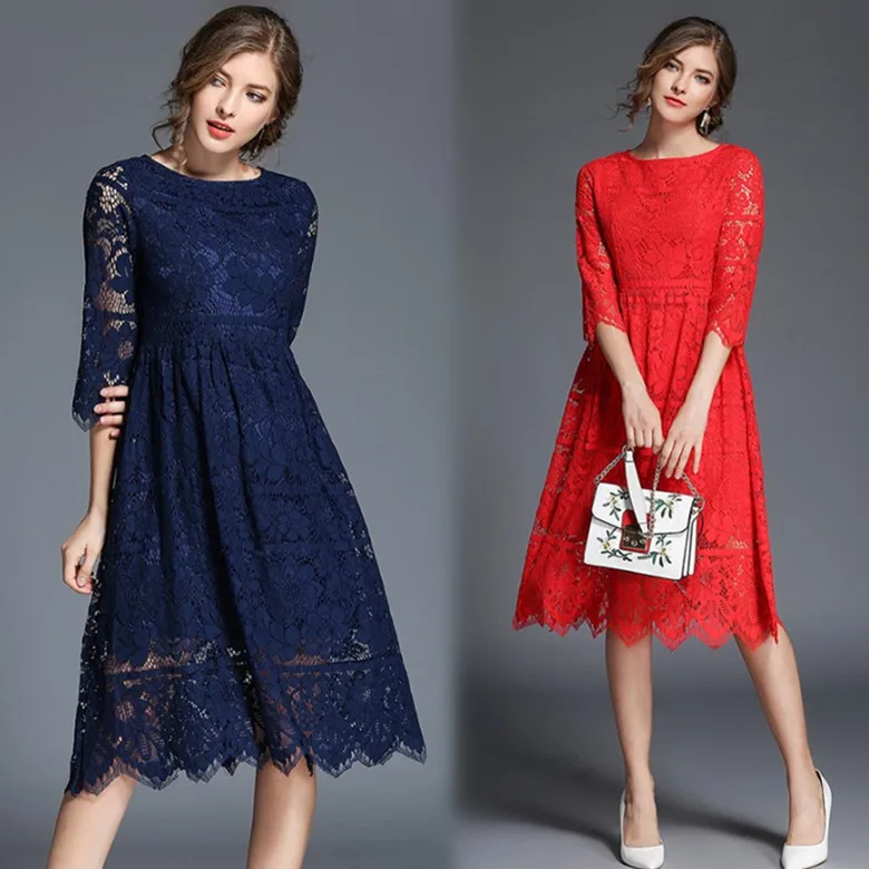 

La MaxZ Autumn O-neck Women Dress Lace A-Line Dresses Vestidos