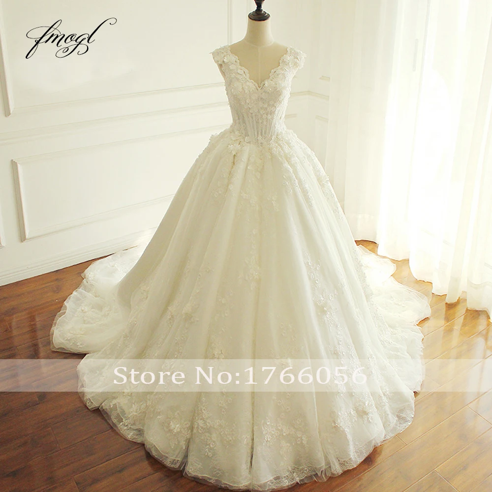 US $212.99 Fmogl Elegant Flowers Lace Princess Wedding Dress 2020 Beading Appliques Vintage Bride Dresses Robe De Mariage Plus Size