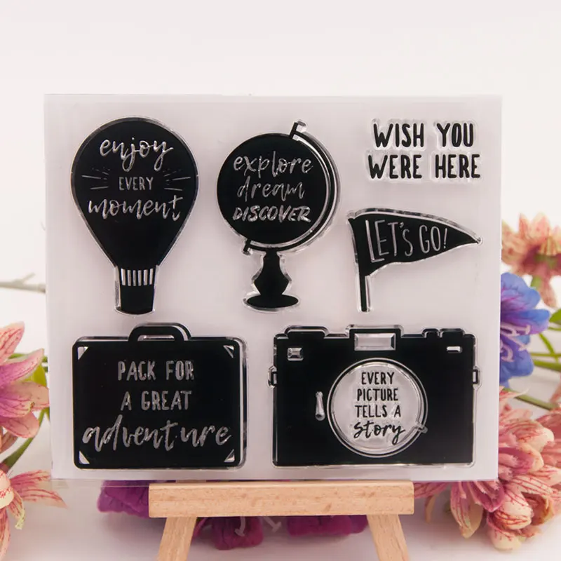

Balloon Globe Flag Camera Transparent Clear Silicone Stamp for Seal DIY Scrapbooking Photo Album Decorative Clear Stamp Sheets
