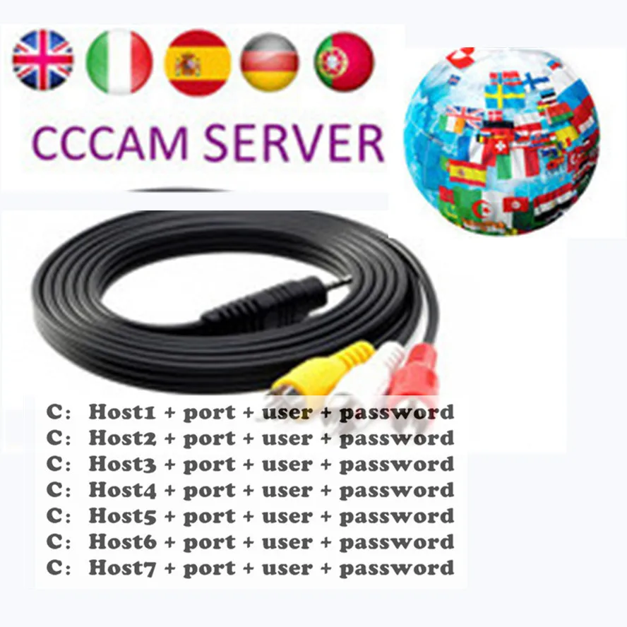 HD Европа av-кабель 1 год CCCam Newcamd 7 Клинок для спутникового ТВ ресивера FULL HD DVB-S2 поддержка Испании cline ccam сервер