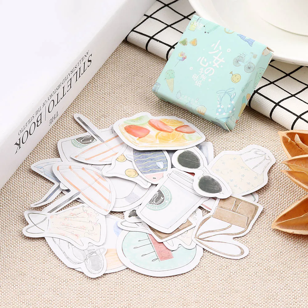 

45PCS/Box DIY Diary Summer Fruit Label Scrapbooking Bookmark Girl Heart Paper Sticker Memo Pad School Stationery Office Supplies