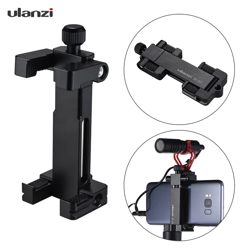 

Ulanzi Aluminium Mobile Phone Tripod Mount with Hot Shoe Mount for Boya Rode VideoMicro Microphone 1/4'' Tripod Clamp for iPhone