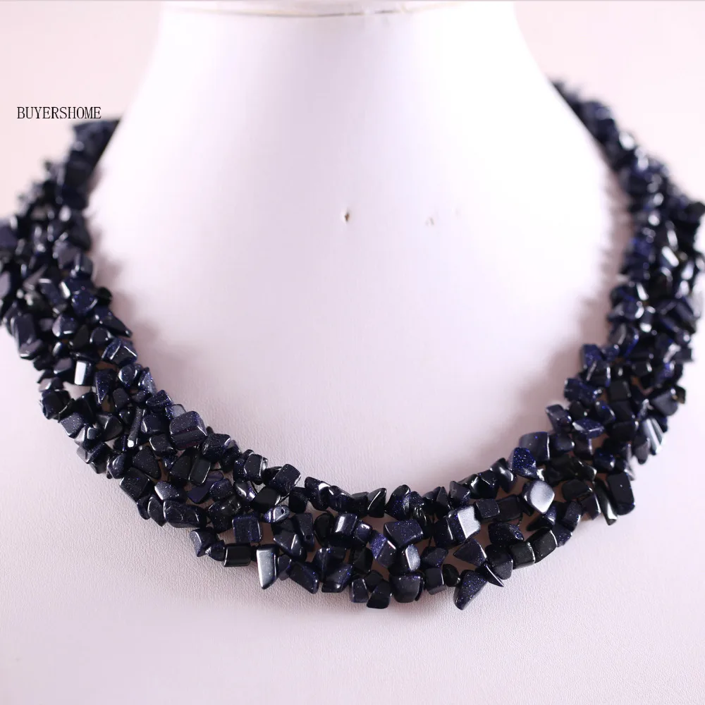 

Free Shipping Jewelry 4X8MM Chip Beads Nylon Line Weave Natural Stone Blue Sandstone Necklace 18" 1Pcs E057