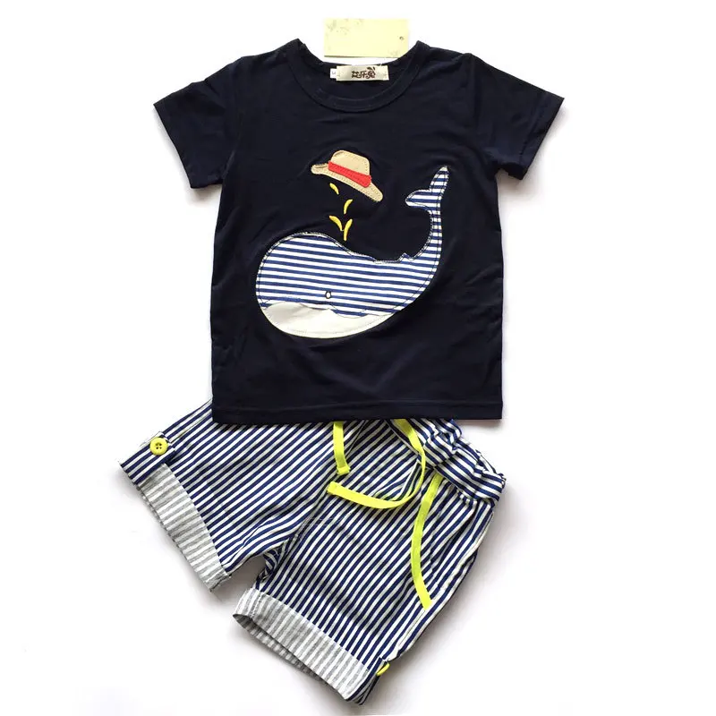 

2018 New Children's Clothing Boys Summer Sets Whale T-shirt and Striped Shorts Sports Suit Brand Children Boy Baby Kids Outfits