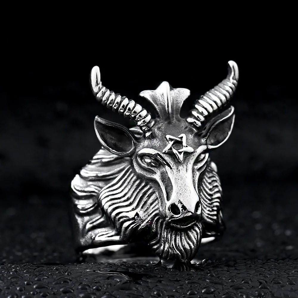 

Unique Punk Gothic Satanic Demon Sorath Skull Ring Men 316L Stainless Steel Biker Ring Baphomet Jewelry Gift