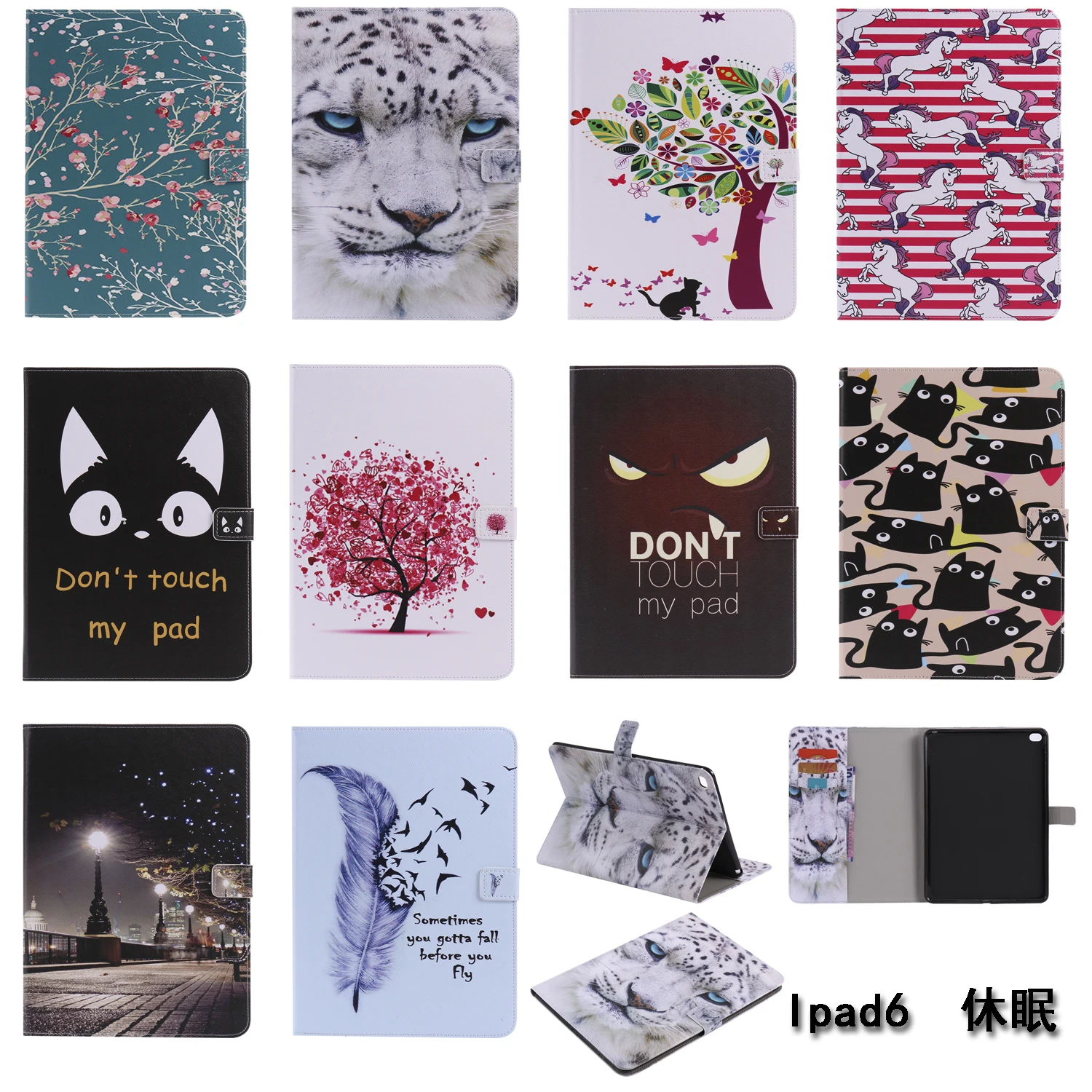 

For Apple iPad Air 2 ipad 6 Don't touch my pad tree Cat Smart Tablet Stand Cases Cover For Apple ipad air 2 Case #C