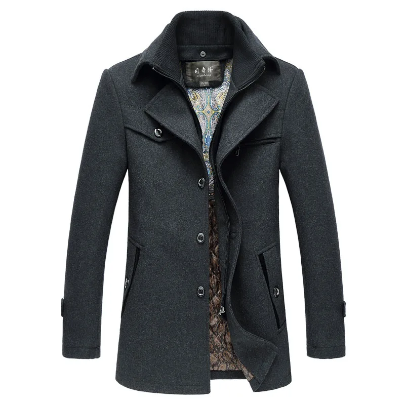Мужские шерстяные пальто, брендовая новая зимняя Толстая кашемировая куртка, однотонное манто Homme, повседневное приталенное Мужское пальто, шерстяное пальто - Цвет: Gray