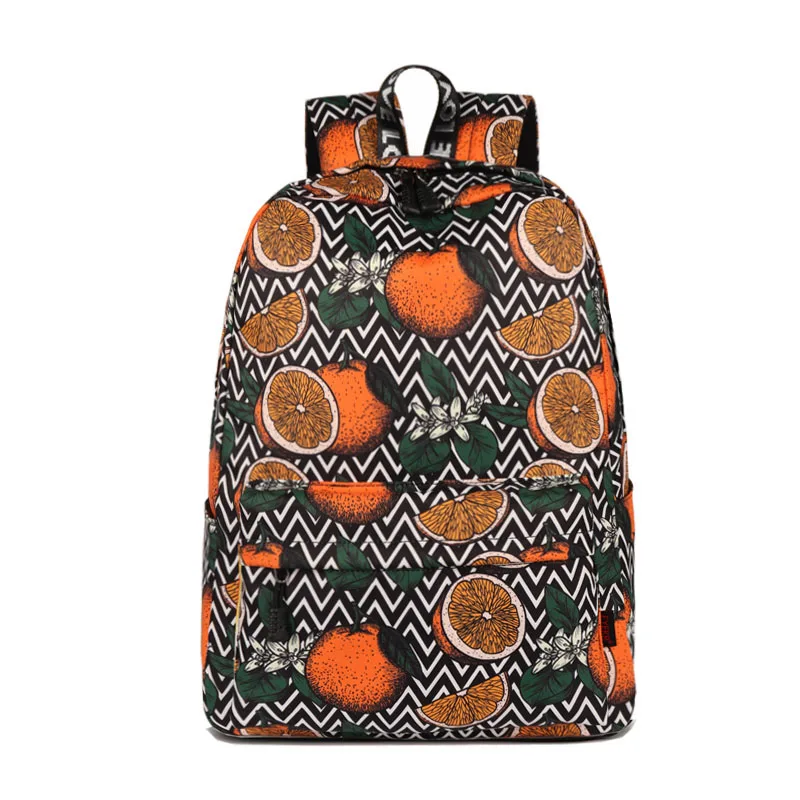 

3PCS / LOT School Backpack for Girls Orange Printing Student Bag Water Resistant Backpack Women Travel sac a dos