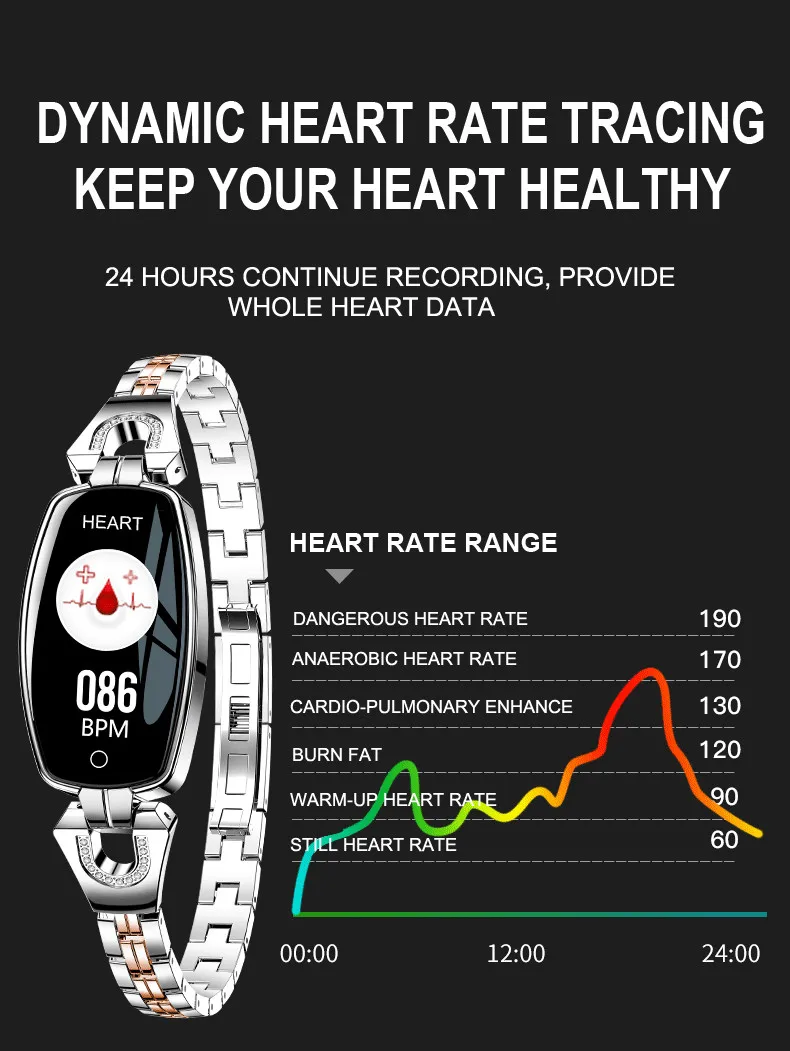 696 H8 Smart watch Women Lady Smart Watch Bracelet Fashion Wear Stainless Steel Strap Jewel Watch for Android IOS for