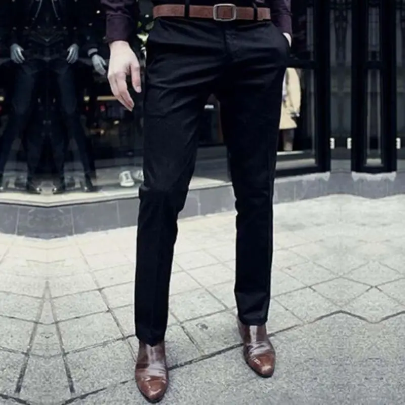 Fashion Brand Men Work Wear Office Slim Fit Flat Suit Pants Wedding ...