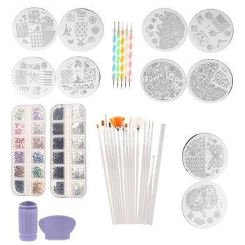 

Nail Art Dotting Pen Painting Brush Stamper Image Plate Rhinestone Decor Kit