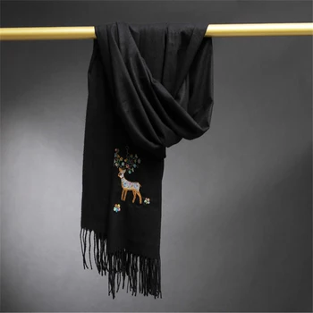 

200*70cm Women Deer type Solid Black shawl cashmere scarves with tassel lady winter warm scarf female outdoors supplies