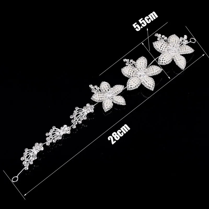 Wedding Bridal Hair Accessories Pearl Flower Tiara Headband Silver Plated Crystal Hair Vine Tiara for Women (3)