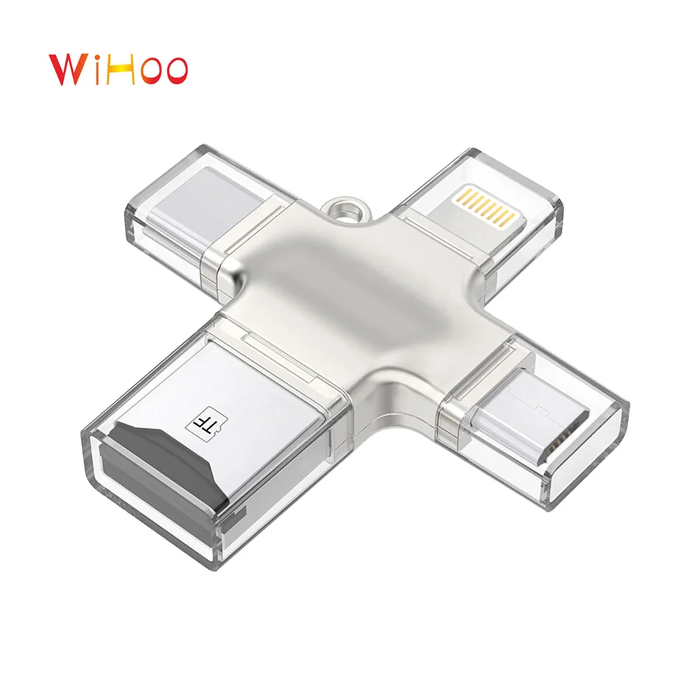 Wihoo 4 в 1 SD кард-ридер Тип usb-c/Micro usb OTG TF/SD кард-ридер для Android и ПК, Iphone устройство чтения карт памяти - Цвет: SZH044-silver