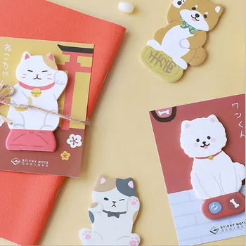 

1X Lucky cat and puppy Memo Pad Cute Kawaii Sticky Notes Post School Supplies Planner Stickers Paper Bookmarks stationery