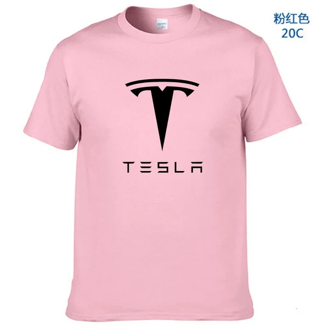 New Tesla Men T Shirts Short Sleeve Round Neck Ringer Letter Printed cotton Male Tees Casual Boy t-shirt Tops many colors - Цвет: Pink-B