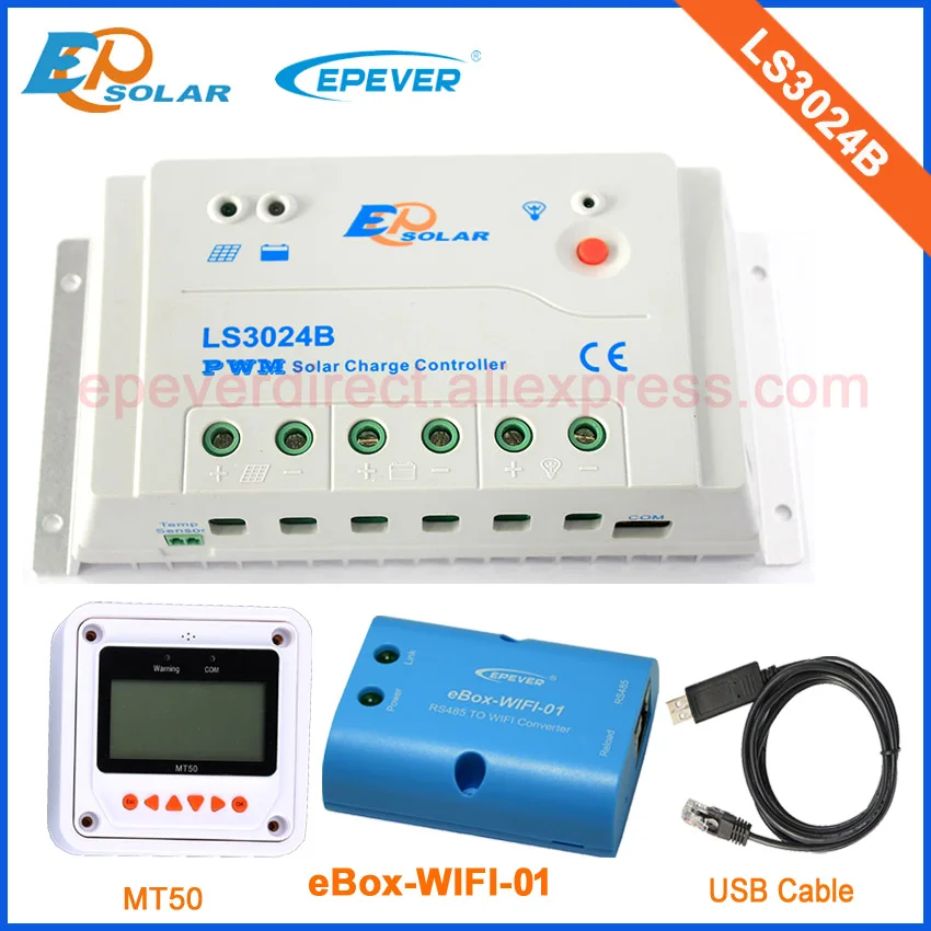 

12v/24v solar regulator LS3024B with wifi function connect use and USB cable MT50 remote meter 30A 30amp