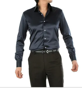 

plus size : S-XXXXXL korean men dark blue shirt slim fit men's shirts men long sleeve silk shirt High quality dress shirts men