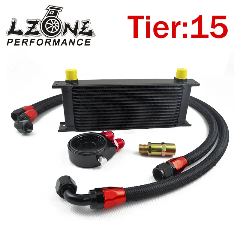

LZONE - UNIVERSAL 15 ROWS OIL COOLER + OIL FILTER SANDWICH ADAPTER + SS NYLON STAINLESS STEEL BRAIDED AN10 HOSE