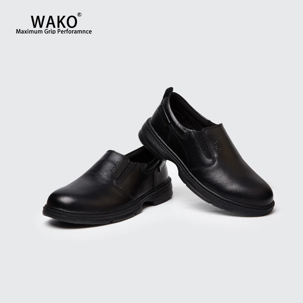 WAKO Men Women Cowhide Chef Shoes Non-Slip Kitchen Leather Material Work Shoes Anti-Skid Cook Clogs Safety Breathable Black 9816 WAKO Men Women Cowhide Chef Shoes Non-Slip Kitchen Leather Material Work Shoes Anti-Skid Cook Clogs Safety Breathable Black 9816