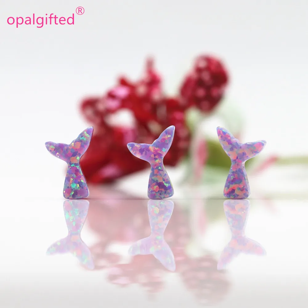 

( 3pcs/lot )Free Shipping Synthetic Opal 7.3x10.2mm Op38 purple Color opal mermaid tail Pendant Beads for DIY necklace