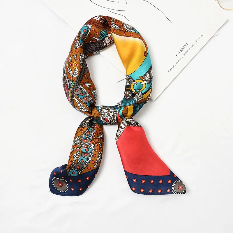 New Plaid Silk Scarf Bandana Dot Print Foulard for Women Square Hair Scarfs Small Neck Decoration Handkerchief Head Scarf