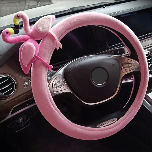 Ciliken розовый сладкий Фламинго чехол рулевого колеса автомобиля чехол модные короткие плюшевые ручки крышки аксессуары для bmw e46 e36 e90 g30 - Название цвета: only wheel cover