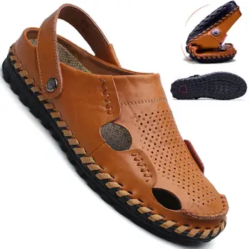 

High quality Men sandals Outdoor Fashion Genuine leather Sandals erkek sandalet men Summer Slippers Breathable Sandalias Hombre