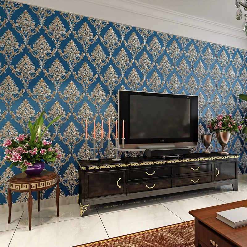 

beibehang papel de parede European wall paper luxury green engraving printing relief atmosphere bedroom living room wallpaper