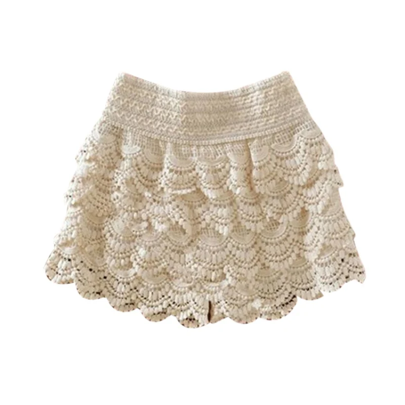 Summer Fashion Womens Shorts Lace Crochet Elastic Waist Slim Short Pants - Цвет: M