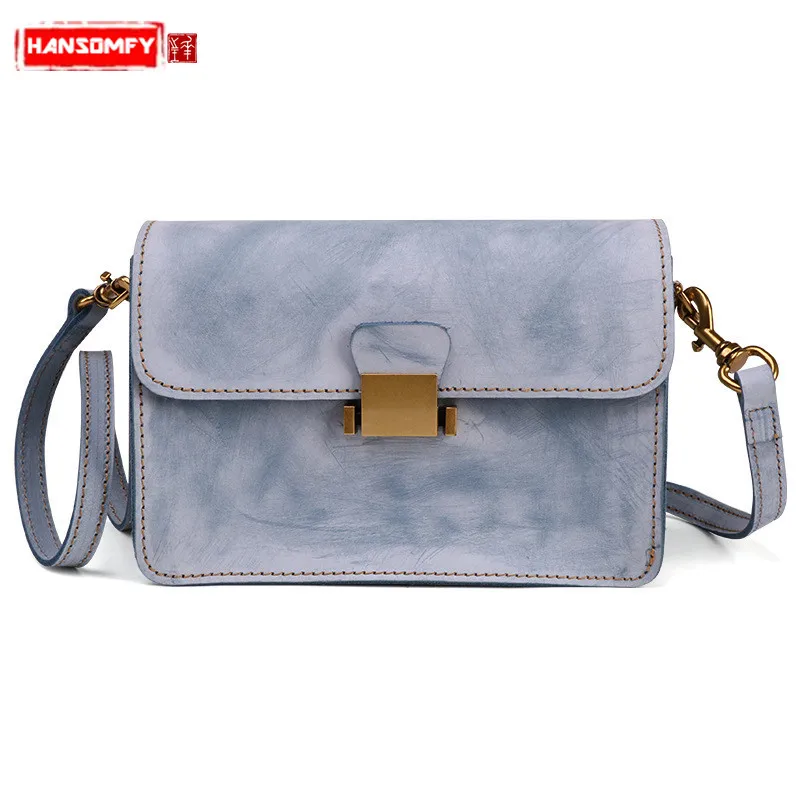 

HANSOMFY Fashion new genuine leather women handbags female retro shoulder bag top layer leather crossbody messenger bags