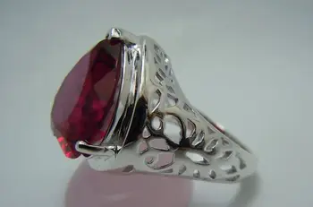

Free delivery service delivery Victorian carving hollow out heart ruby 925 silver rings
