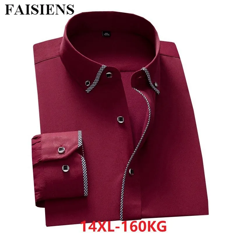 FAISIENS-camisa de talla grande para hombre, camisa azul de manga larga para negocios, a la moda, para otoño e invierno, talla grande, 8xl, 9xl, 10xl, 12xl, 14xl