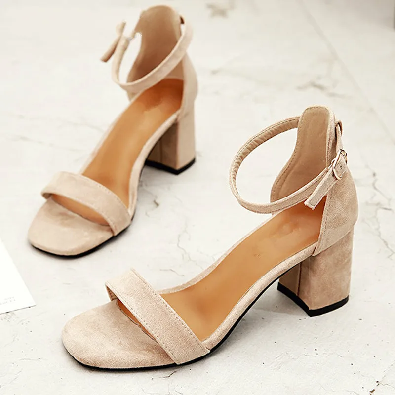 

Beige Black Gladiator Sandals Summer Office High Heels Shoes Woman Buckle Strap Pumps Casual Women Shoes Plus Size 34-40