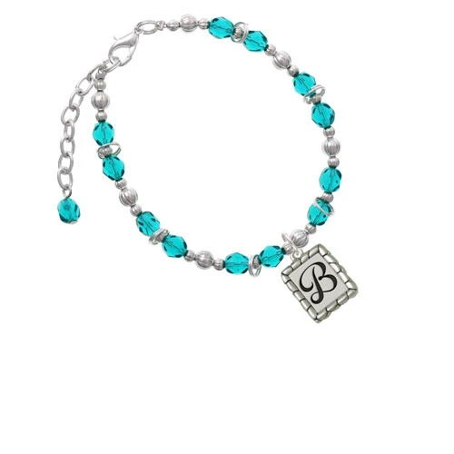 Silvertone Pebble Border Initial - B Teal Beaded Bracelet