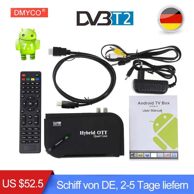 

DMYCO Android 7.1 Smart TV BOX DVB-T2 1GB 8GB Media Player Amlogic S905D Quad Core Bluetooth 4.0 Wifi 4K Internet TV Set-top Box