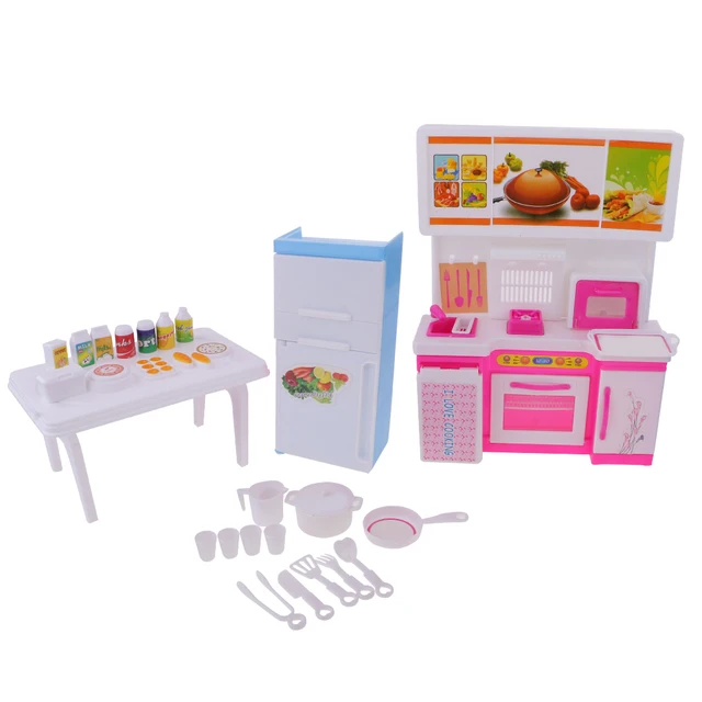 Dollhouse Cuisine Réfrigérateur Boisson Alimentaire Pot Pan Tasse Ensemble Poupée Maison