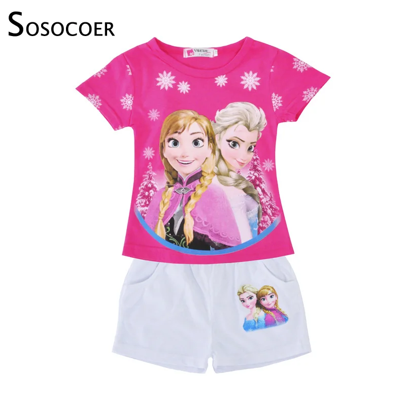 Sosocoer الفتيات مجموعة الملابس الكرتون تي شيرت الفتيات السراويل الصيف ملابس الأطفال ملابس الاطفال الفتيات الملابس مجموعات إلسا أميرة
