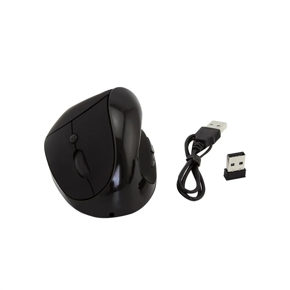 Беспроводной вертикальный эргономичный мышь перезаряжаемая компьютерная игровая мышь 3d оптическая Usb PC геймерская мышь с нано-приемником для ноутбука - Цвет: Черный