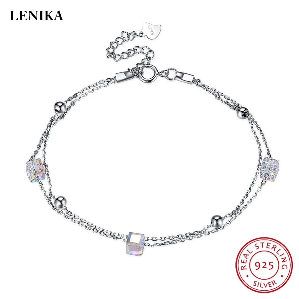 

LEKANI Charm Bracelet For Women Square Crystals From Swarovski Genuine S925 Silver pulseira feminina