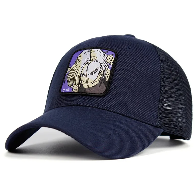 Goku сетчатая Кепка Dragon Ball Z Snapback BULMA хлопковая C-18 Saiyan бейсболка для мужчин и женщин хип-хоп кепка для водителя грузовика летняя Прямая поставка - Цвет: Тёмно-синий