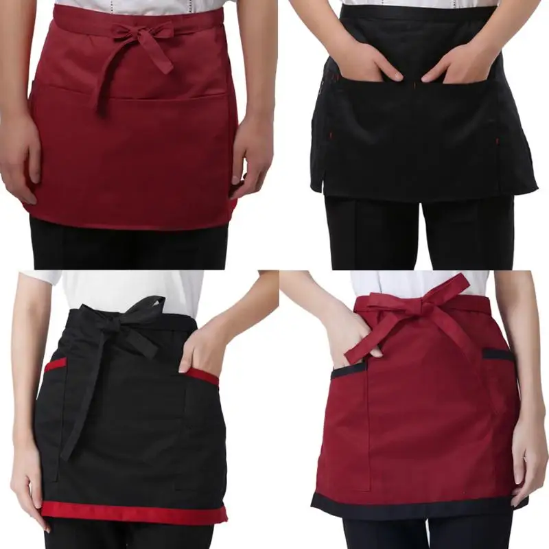 Universal Unisex Apron Short Waist Apron Kitchen Cooking Women Men Aprons with Pocket for Chef Waiter Waitress