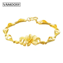 Браслеты в форме цветка для женщин 24 K золотые браслеты-шармы для свадебного браслета невесты ювелирные изделия на запястье тонкий браслет ювелирные изделия