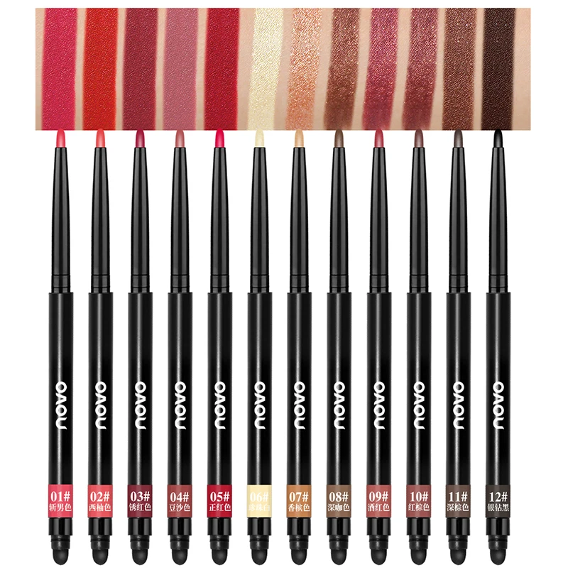 

Novo Brand Multi-function 12 Colors Eye Shadow Pen Rotation Automatic Double-headed Lip Line Pen Matte Nuked Eye Shadow Pen