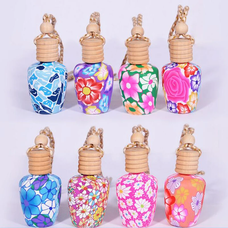 

Mix Style Polymer Clay Car Hanging Perfume Bottle Air Freshener For Essential Oils Diffuser Fragrance Empty Glass Bottle