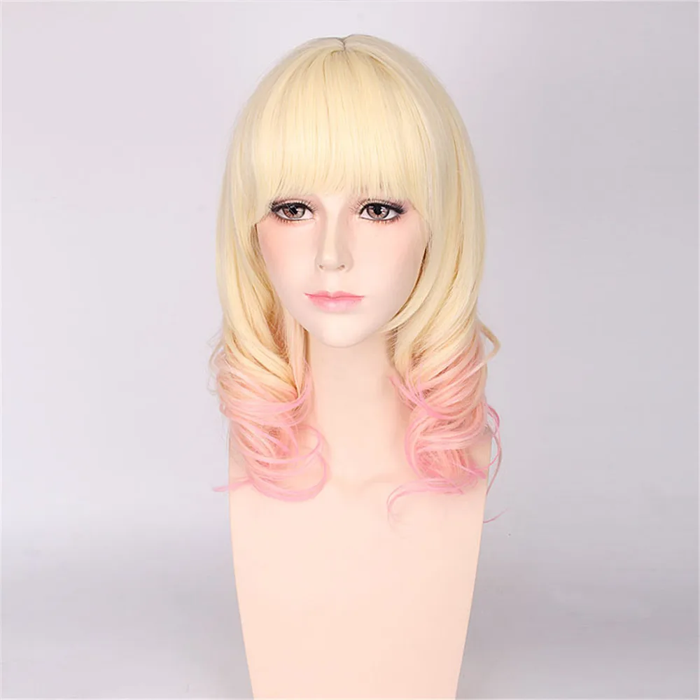 Diabolik Lovers Komori Yui розовый блондин Омбре микс кудрявый средняя плоская челка стиль синтетические волосы Косплей Полный парик для женщин